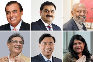 India"s top billionaires (clockwise) - Mukesh Ambani, Gautam Adani, Shiv Nadar, Falguni Nayar, Lakshmi Mittal and Cyrus Poonawalla. Nayar(bottom right), is a first-timer and the country"s richest self-made woman.Â