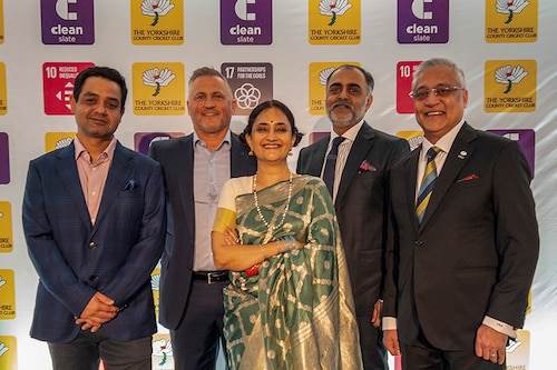 From left: Karnesh Ssharma, founder, Clean Slate Filmz Darren Gough, managing director, Yorkshire Cricket Anvitaa Dutt, co-founder, Clean Slate OTT Amreesh Chandra co-founder Clean Slate Filmz and Lord Kamlesh Patel, chairman, Yorkshire County Cricket Club From left: Karnesh Ssharma, founder, Clean Slate Filmz Darren Gough, managing director, Yorkshire Cricket Anvitaa Dutt, co-founder, Clean Slate OTT Amreesh Chandra co-founder Clean Slate Filmz and Lord Kamlesh Patel, chairman, Yorkshire County Cricket Club