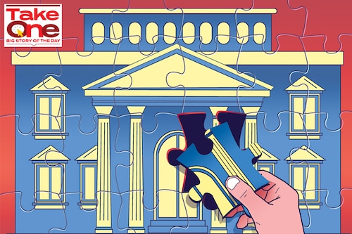Now large banks, strengthened with improved balance sheets and P&L, have the confidence to go out and scout for acquisitions
Illustration: Chaitanya Dinesh Surpur Now large banks, strengthened with improved balance sheets and P&L, have the confidence to go out and scout for acquisitions
Illustration: Chaitanya Dinesh Surpur