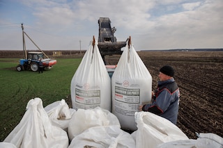 A local farm worker unloads fertiliser from a truck to use on a wheat field near the village of Yakovlivka after it was hit by an aerial bombardment outside Kharkiv, as Russia"s attack on Ukraine continues, April 5, 2022. The wheat has been sown for the coming season but nobody in the farming village knows if it will be harvested.
Image: Thomas Peter / Reuters