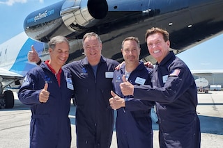 The crew of the first fully private mission to the International Space Station, which includes three businessmen and a former NASA astronaut. (Credit: Axiom Space/ AFP)