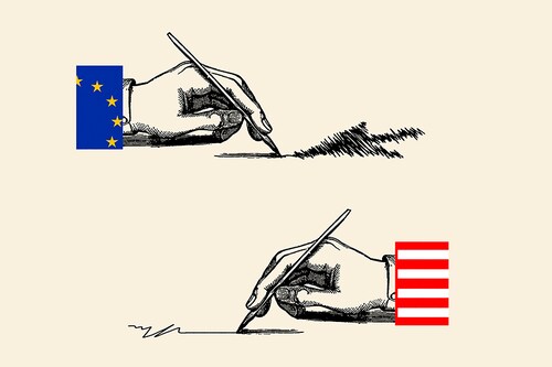 In just the last few years, Europe has seen a landmark law for online privacy take effect, approved sweeping regulations to curb the dominance of the tech giants and on Friday, April 22, 2022, was nearing a deal on new legislation to protect its citizens from harmful online content. For those keeping score, that’s Europe: three. United States: zero. (Matt Chase/The New York Times)