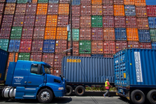 Shipping containers in Port Newark, N.J., on Aug. 3, 2022. The port at Newark is having to accommodate more than 200,000 empty containers. (Ashley Gilbertson/The New York Times)