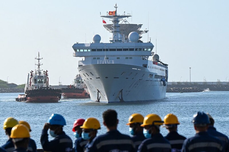 China"s research and survey vessel, the Yuan Wang 5, arrives at Hambantota port on August 16, 2022. The vessel entered Sri Lanka"s Chinese-run southern port despite concerns from India and the US about its activities.