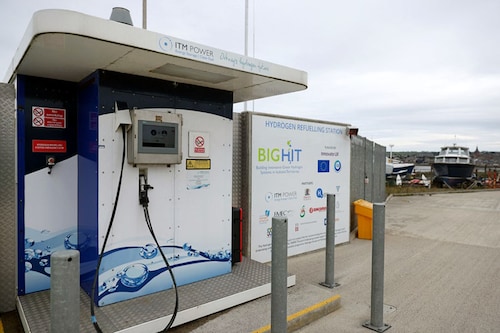 A general view of a hydrogen refuelling station in Kirkwall, Orkney, in the far north of the United Kingdom.&nbspGreen hydrogen is in sharp focus as governments seek to slash carbon emissions amid record-high temperatures and to safeguard energy supplies hit by the invasion of Ukraine by oil and gas producer Russia. Image: Adrian Dennis/AFP&nbsp