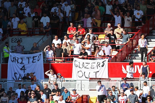 Manchester United fans display banners in protest of the Glazer family’s ownership of the club inside the stadium before the Manchester United vs Brentford Premier League match in Brentford Community Stadium, London, Britain, August 13, 2022 Image: REUTERS/David Klein Manchester United fans display banners in protest of the Glazer family’s ownership of the club inside the stadium before the Manchester United vs Brentford Premier League match in Brentford Community Stadium, London, Britain, August 13, 2022 Image: REUTERS/David Klein