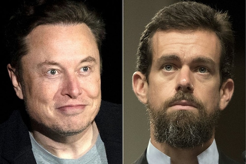Elon Musk (left) has served former Twitter boss Jack Dorsey with a subpoena on August 22, 2022 in a hunt for material to help him get out of buying the giant social media platform for $44 billion as agreed. Image:&nbspJIM WATSON / AFP