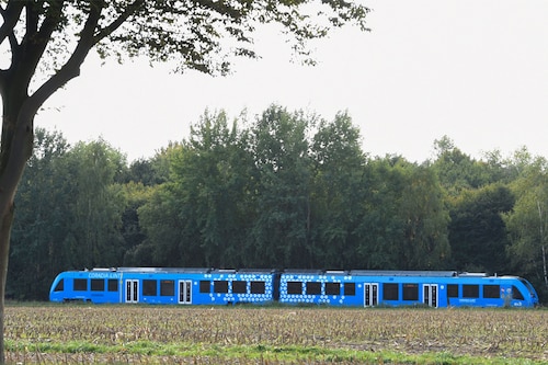 Hydrogen trains have become a promising way to decarbonise the rail sector and replace diesel, which still powers 20 percent of journeys in Germany
Image: Patrik Stollarz / AFP Hydrogen trains have become a promising way to decarbonise the rail sector and replace diesel, which still powers 20 percent of journeys in Germany
Image: Patrik Stollarz / AFP