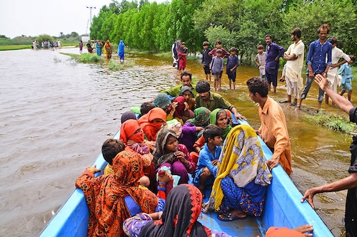 Pakistani flood victims are being move to safer place following flash flood in Tando Muhammad Khan district southern Sindh province Pakistan on august 28, 2022. Pakistan deathtoll from the floods surpassed 1,000 deaths on Sunday.A total of 1,033 peoplePakistan"s death toll from the floods surpassed 1,000 deaths on Sunday.A total of 1,033 people died. Image: Shakeel Ahmed/Anadolu Agency via Getty Images Pakistani flood victims are being move to safer place following flash flood in Tando Muhammad Khan district southern Sindh province Pakistan on august 28, 2022. Pakistan deathtoll from the floods surpassed 1,000 deaths on Sunday.A total of 1,033 peoplePakistan"s death toll from the floods surpassed 1,000 deaths on Sunday.A total of 1,033 people died. Image: Shakeel Ahmed/Anadolu Agency via Getty Images