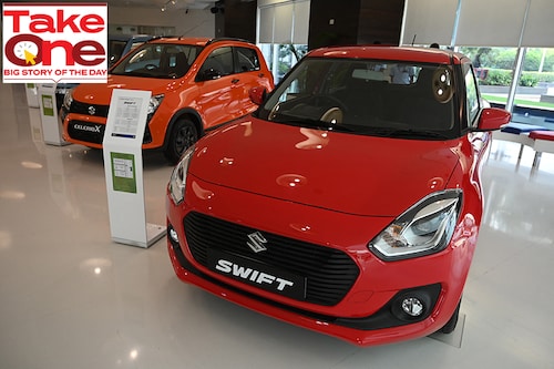 Maruti Suzuki cars are on display at a showroom in New Delhi. Image: Money SHARMA / AFP Maruti Suzuki cars are on display at a showroom in New Delhi. Image: Money SHARMA / AFP