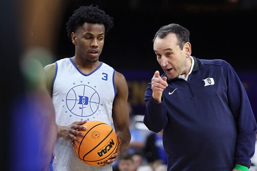 Mike Krzyzewski(right), Fuqua/Coach K Center on Leadership and Ethics
Image: Jamie Squire/Getty Images Mike Krzyzewski(right), Fuqua/Coach K Center on Leadership and Ethics
Image: Jamie Squire/Getty Images