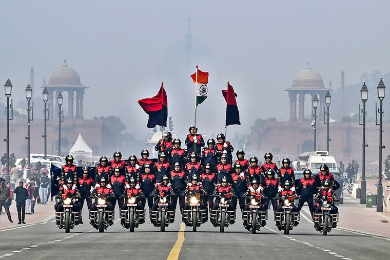 BSF"s all-women daredevil motorcycle team, Seema Bhawani, attempts a Limca Book Record on the Kartavya Path on December 27, 2022, in New Delhi, India. BSF Seema Bhawani all-women daredevil motorcycle team was raised in the year 2016. It has some stunning performances to its credit including displaying its skills twice on the occasion of the Republic Day Parade at Kartavya Path, New Delhi in 2018 and 2022.