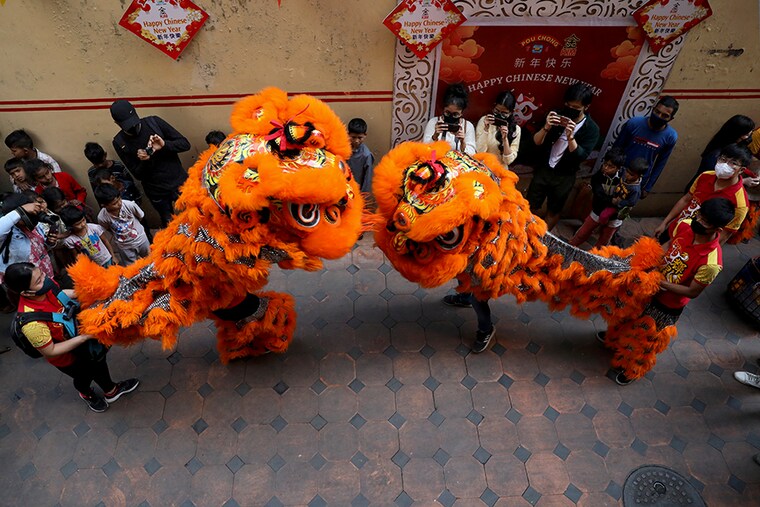 Members of the Chinese community perform a dance as they take part in celebrations to mark the Chinese Lunar New Year in Kolkata, India, February 1, 2022.