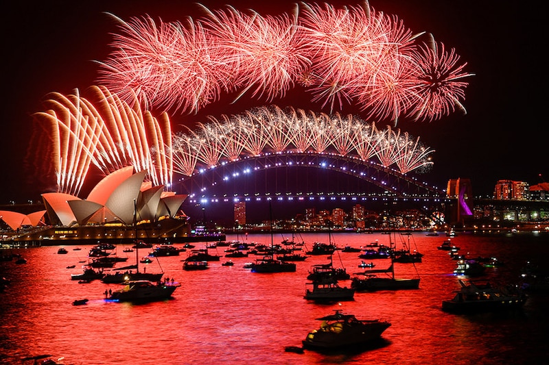 Fireworks explode over Sydney Harbour during New Year"s eve celebrations in Sydney, Australia, on January 1, 2022.