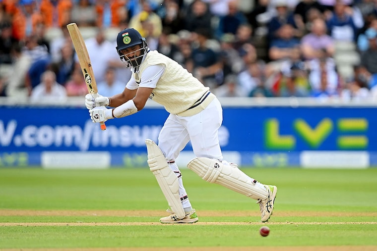 Cheteshwar Pujara of India bats during day one of the Fifth LV Insurance Test Match at Edgbaston on July 01, 2022, in Birmingham, England.