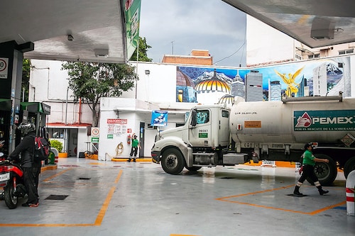A gasoline tanker truck unloads at a service station in Mexico City on June 27, 2022. Mexico is using money it makes from the crude oil it produces to subsidize gas prices. (Celia Talbot Tobin/The New York Times) A gasoline tanker truck unloads at a service station in Mexico City on June 27, 2022. Mexico is using money it makes from the crude oil it produces to subsidize gas prices. (Celia Talbot Tobin/The New York Times)