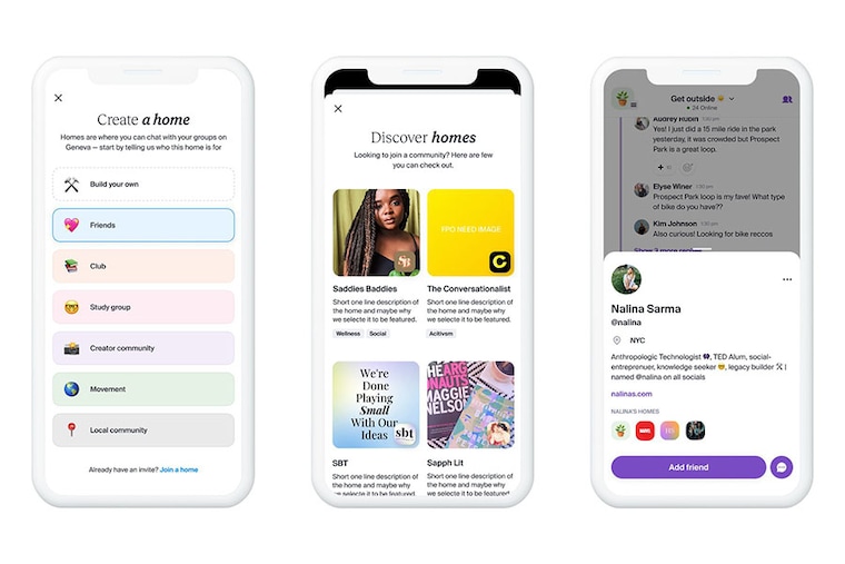 The Geneva platform describes itself as "an all-in-one communication app designed for organized, ongoing conversations with all your favorite people
Image: Courtesy Geneva