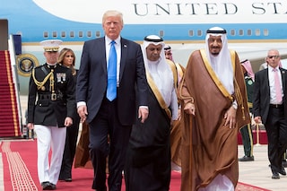 File photo: US President Donald Trump (left 2) and his wife Melania Trump are welcomed by Saudi Arabia"s King Salman bin Abdulaziz Al Saud (right 2) during their arrival at the King Khalid International Airport in Riyadh, Saudi Arabia on May 20, 2017. Image:
Bandar Algaloud / Saudi Royal Council / Handout/Anadolu Agency/Getty Images