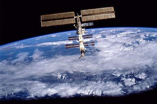 A photo provided by NASA shows the International Space Station in August 2001. The station was built as a symbol of post-Cold War cooperation between the world’s space superpowers. (NASA via The New York Times)