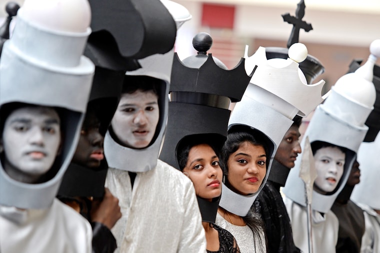 Children dressed as chess pieces perform during an event organised ahead of the 44th Chess Olympiad 2022, in Chennai on July 26, 2022.