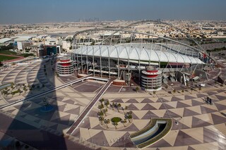 View of the Khalifa football stadium is taken at the ASPIRE Academyâ€‹. ASPIRE Zone, also known as Doha Sports City. The Khalifa International football stadium is placed at Aspire Zone. The FIFA World Cup 2022 will take place in Qatar. (Credits: Nadine Rupp/Getty Images)