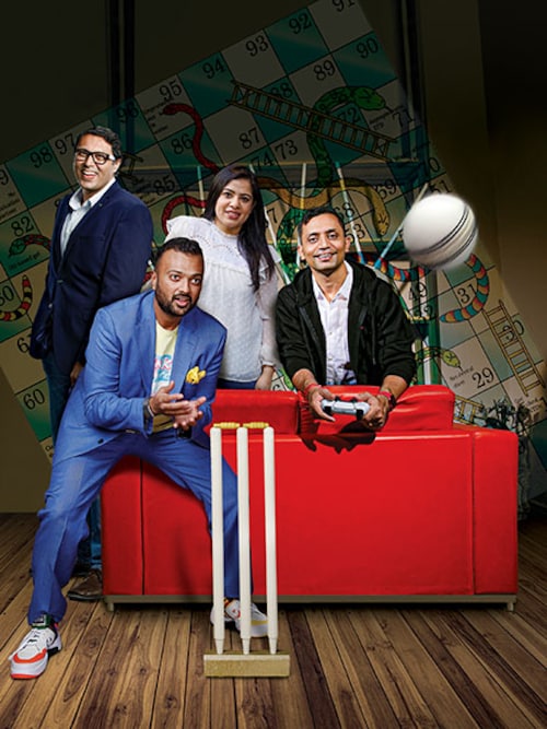 (From Left) For Bhavin Pandya, co-founder of Games24X7, Harsh Jain, co-founder of Dream Sports, Supreet Raju, co-founder of OneRare, and Piyush Kumar, founder of Rooter, as well as several others like them, the game has just begun (From Left) For Bhavin Pandya, co-founder of Games24X7, Harsh Jain, co-founder of Dream Sports, Supreet Raju, co-founder of OneRare, and Piyush Kumar, founder of Rooter, as well as several others like them, the game has just begun