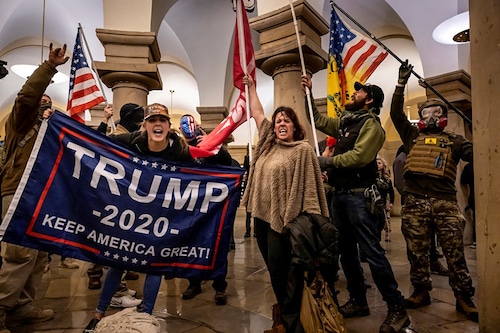 Supporters of US President Donald Trump protest inside the US Capitol on January 6, 2021, in Washington, DC. - Demonstrators breeched security and entered the Capitol as Congress debated the 2020 presidential election Electoral Vote Certification. Image:  Brent Stirton/Getty Images/AFP