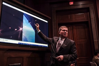 Scott Bray, the deputy director of naval intelligence, appears at a House intelligence subcommittee hearing on unidentified aerial phenomena in Washington on Tuesday, May 17, 2022. NASA is financing a study, independent from the Pentagon’s, that will scientifically examine these unexplained sightings. (Michael A. McCoy/The New York Times)