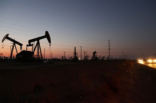 Cars pass near pumpjacks in the Belridge oil field near McKittrick, California. In California, 35,000 oil and gas wells sit idle, many of which are unplugged and could leak methane gas. Scientists estimate that one-third of human-induced global warming is caused by methane. (Photo: MARIO TAMA / Getty Images via AFP) Cars pass near pumpjacks in the Belridge oil field near McKittrick, California. In California, 35,000 oil and gas wells sit idle, many of which are unplugged and could leak methane gas. Scientists estimate that one-third of human-induced global warming is caused by methane. (Photo: MARIO TAMA / Getty Images via AFP)