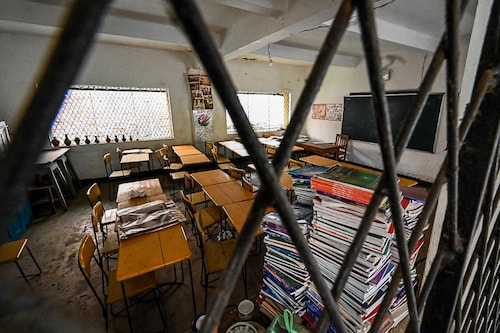 A closed classroom is seen at a government school in Colombo on June 20, 2022, after Sri Lanka closed schools and halted all non-essential government services during a two-week shutdown to conserve fast-depleting fuel reserves as the International Monetary Fund opened talks with Colombo on a possible bailout. Image: Ishara S. Kodikara / AFP A closed classroom is seen at a government school in Colombo on June 20, 2022, after Sri Lanka closed schools and halted all non-essential government services during a two-week shutdown to conserve fast-depleting fuel reserves as the International Monetary Fund opened talks with Colombo on a possible bailout. Image: Ishara S. Kodikara / AFP