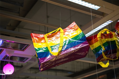 The legendary IKEA shopping bag has had a makeover in LGBT+ colors for Pride month. Image: Thank you for your assistant / Getty Images