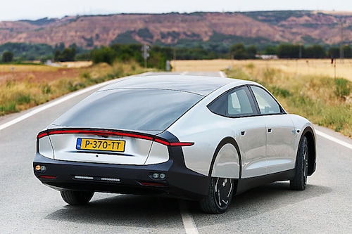 The first solar car Lightyear O driving on a road during its world premiere presentation in Tudela, northern Spain, June 21, 2022. Image:&nbspCESAR MANSO / AFP