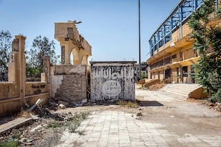 A faded flag of the Islamic State in Raqqa, Syria, June 12, 2018. The Islamic State on Tuesday, March 10, 2022, announced that it has a new leader, but provided little information on the true identity or background of the man who will now oversee the global terrorist organization.

Image: Ivor Prickett/The New York Times