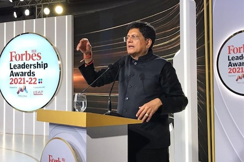 Piyush Goyal, India’s Minister of Commerce & Industry, Consumer Affairs & Food & Public Distribution and Textiles at Forbes India Leadership Awards 2022. Image: Amit Verma Piyush Goyal, India’s Minister of Commerce & Industry, Consumer Affairs & Food & Public Distribution and Textiles at Forbes India Leadership Awards 2022. Image: Amit Verma