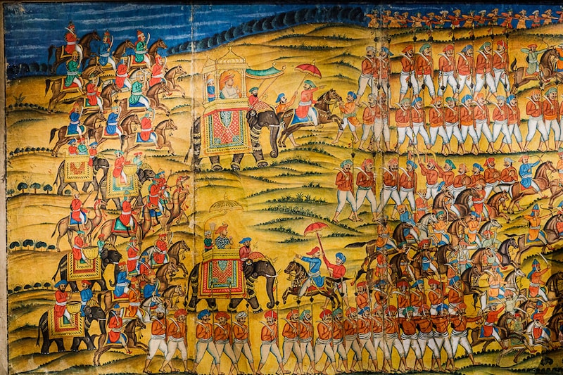 A detail from the painting "The Battle of Pollilur" depicts the historic victory of the Mysore ruler Haider Ali and his son Tipu Sultan over the East India company in 1780. The painting went under the hammer at Sotheby"s in London for £630,000 on March 30, 2022. "It"s arguably the greatest Indian picture of the defeat of colonialism that survives," the Sotheby"s expert William Dalrymple was quoted as saying.