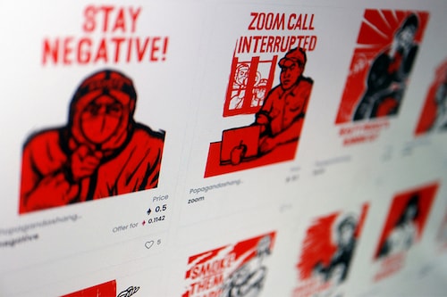 POPaganda, a non-fungible token (NFT) collection created by Malaysian artist Simon Fong depicting life under the coronavirus disease (COVID-19) lockdown in China"s Shanghai. Image: Florence Lo/ Reuters