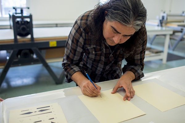 The composer and artist Raven Chacon, a member of the Navajo Nation, at Crow’s Shadow Institute for the Arts, in Pendleton, Ore., Feb. 17, 2019. Chacon’s “Voiceless Mass,â€ a work for ensemble and pipe organ that “evokes the weight of history in a church setting,â€ won the Pulitzer Prize in Music on Monday, May 9. (Credits: Celeste Noche/The New York Times)