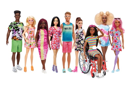 The pop culture icon is now available in a wheelchair, with glasses, with a removable prosthetic leg, as well as with skin conditions. Image: Courtesy of MattelÂ©