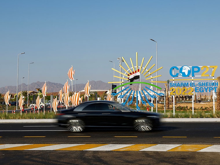 A general view of the outside of the Sharm El Sheikh International Convention Centre during the COP27 climate summit in Egypt"s Red Sea resort of Sharm el-Sheikh, Egypt November 7, 2022.