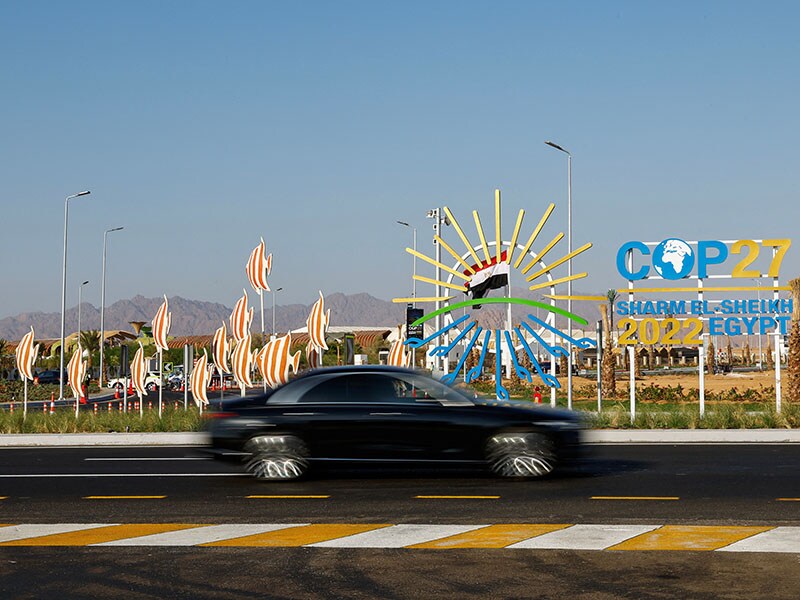 A general view of the outside of the Sharm El Sheikh International Convention Centre during the COP27 climate summit in Egypt"s Red Sea resort of Sharm el-Sheikh, Egypt November 7, 2022.