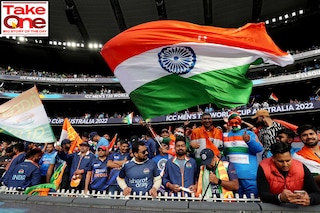 Indian fans cheer during the ICC men"s Twenty20 World Cup 2022 match between India and Pakistan at Melbourne Cricket Ground in Melbourne on October 23, 2022.
Photo:
Surjeet Yadav / AFP
