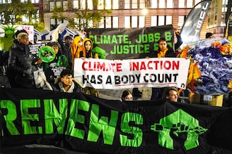 Climate change activists and organisations gathered at Union Square, New York on November 16, 2022. Rallies were held across New York State to celebrate the launch of the New York Renews Climate, Jobs and Justice Package. New York State Senators Liz Krueger and Robert Jackson spoke at Union Square, New York on Wednesday pushing for climate justice funding.