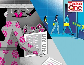 The past few months have been difficult for people working in the private sector in India, particularly for employees of tech companies. It’s not just the startups that are laying off people, but also storied IT services organisations. Illustration: Chaitanya Surpur