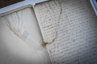 This photograph taken on July 8, 2022 shows a slip of an original manuscript of late French writer Marcel Proust prior to its renovation at the "bibliotheque Nationale de France" in Paris