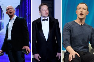 L-R Jeff Bezos of Amazon, Elon Musk of Tesla, and Mark Zuckerberg of Meta. Image: Elon Musk and Mark Zuckerberg - Shutterstock. Jeff Bezos - Shannon Stapleton / Reuters