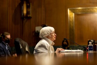 Janet Yellen, the secretary of the U.S. Department of the Treasury, testifies before the Senate Finance Committee in Washington on June 7, 2022. A federal panel responsible for monitoring financial system risks sounded a warning on Monday, Oct. 3, about cryptocurrency markets, saying that the widespread adoption of digital assets poses risks if the market continues to grow without better oversight and enforcement. (Jason Andrew/The New York Times)