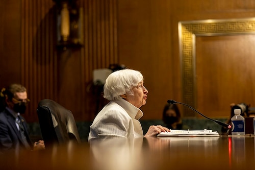 Janet Yellen, the secretary of the U.S. Department of the Treasury, testifies before the Senate Finance Committee in Washington on June 7, 2022. A federal panel responsible for monitoring financial system risks sounded a warning on Monday, Oct. 3, about cryptocurrency markets, saying that the widespread adoption of digital assets poses risks if the market continues to grow without better oversight and enforcement. (Jason Andrew/The New York Times) Janet Yellen, the secretary of the U.S. Department of the Treasury, testifies before the Senate Finance Committee in Washington on June 7, 2022. A federal panel responsible for monitoring financial system risks sounded a warning on Monday, Oct. 3, about cryptocurrency markets, saying that the widespread adoption of digital assets poses risks if the market continues to grow without better oversight and enforcement. (Jason Andrew/The New York Times)