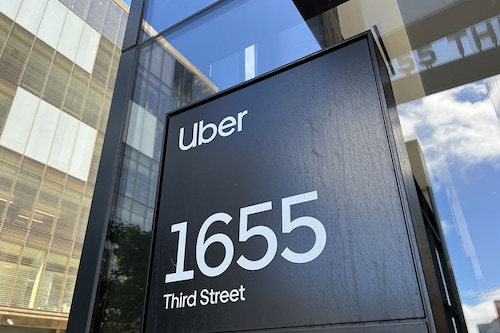 Sign for Uber at the company"s headquarters in San Francisco, California. Image: Gado/Getty Images