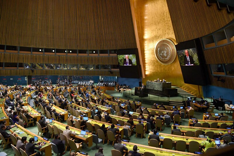 Russia’s Ambassador to the United Nations, Vassily Nebenzia, speaks during a United Nations (UN) general assembly meeting, following the Russian security council veto at UN headquarters in New York City on October 10, 2022. The UN General Assembly met hours after Russia launched a deadly barrage of missile strikes at cities across Ukraine, as Western powers condemned Moscow"s latest attacks and sought to underscore its isolation.