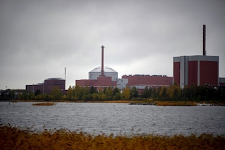 The OL3, the third, newest and fully operational reactor of the nuclear power plant Olkiluoto is seen on October 5, 2022, on the island of Eurajoki, western Finland. A third of power plants running on fossil fuels are in areas of high water stress, as are 15 percent of existing nuclear power plants—a share expected to swell to 25 percent in the next 20 years. Image:&nbspOlivier MORIN / AFP